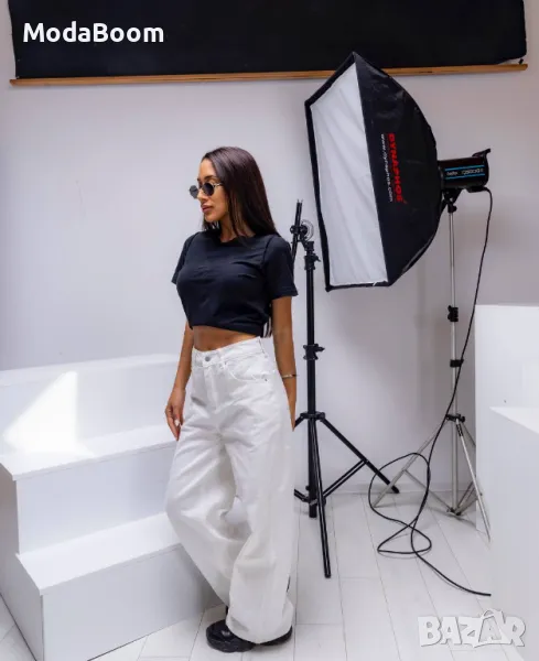 Дълги широки дамски бели дънки , снимка 1