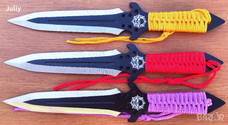 Ножове за хвърляне/кунай/-тип кама-3 броя и 3 цвята, снимка 1