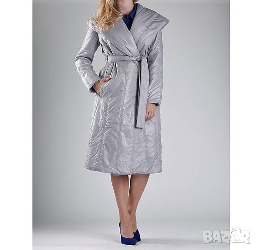 Дълго дамско яке в светлосив нюанс марка Last-past now S/M , снимка 1