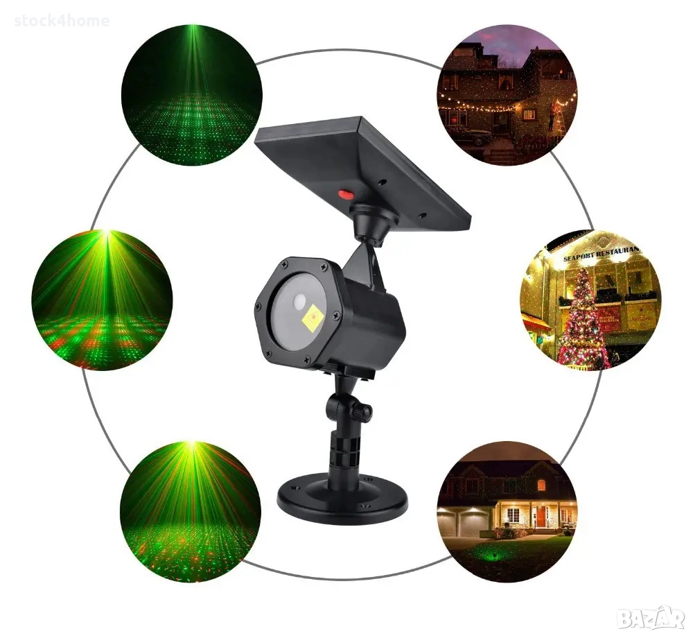 Външен лазерен прожектор, Коледни светлини, Соларен, Прахо и Водоустойчивост: IP65, снимка 1