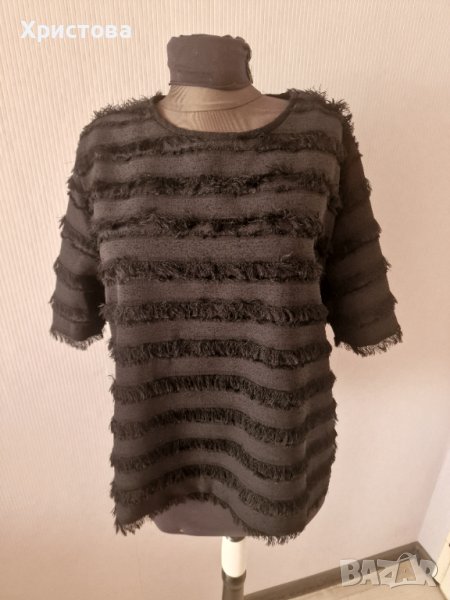 Черна официална блуза от ефектна материя - 14,00лв., снимка 1