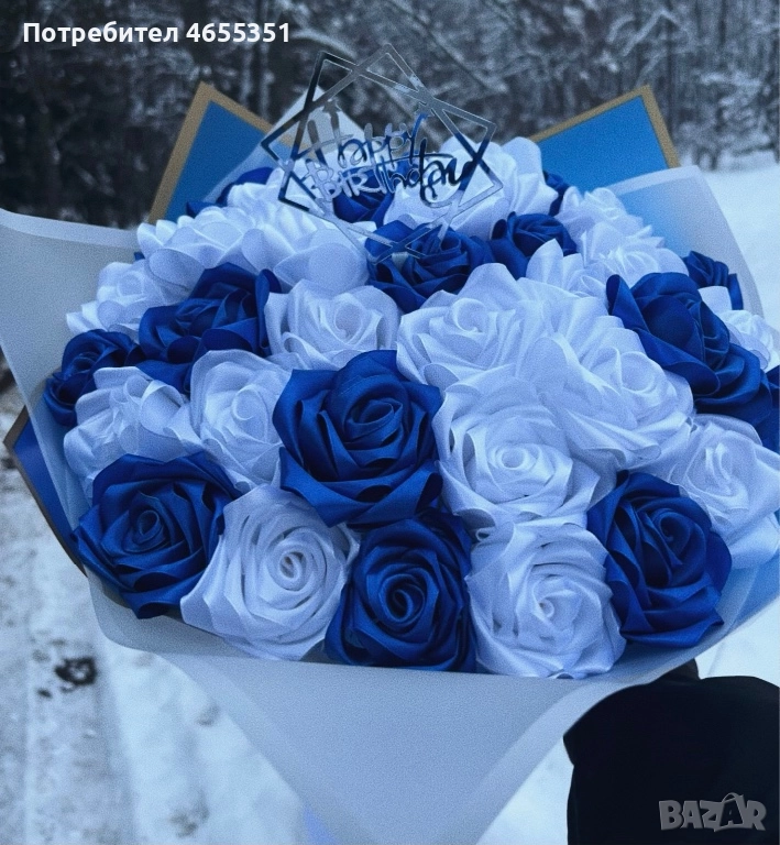 (33 рози)Вечни сатенени букети-ръчно изработени и подходящи за всеки повод, снимка 1