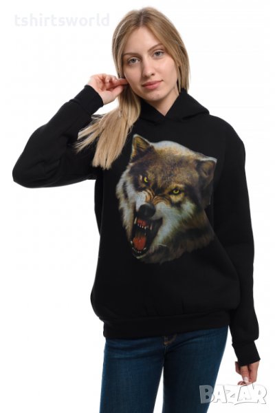 Нов дамски суичър с дигитален печат Зъбат вълк, Серия вълци, снимка 1