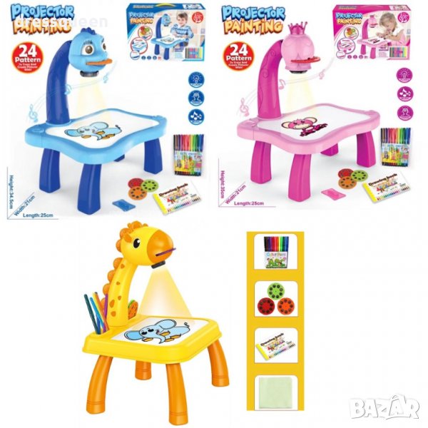 3290 Детска масичка с проектор на картинки с идеи за рисуване и флумастери, снимка 1