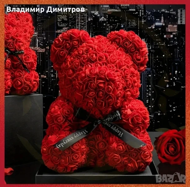 Голямо мече от рози 35см идеален подарък за Свети Валентин , снимка 1