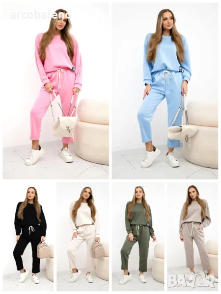 Дамски комплект суитчър от маслен плат + панталон, 10цвята , снимка 1