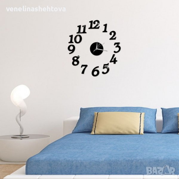 Огледален часовник арабски цифри черен , снимка 1