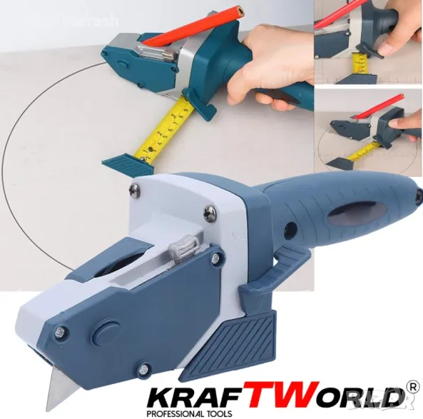 Инструмент за Рязане на Гипскартон и Дървен Материал KraftWorld с ролетка и молив, снимка 1