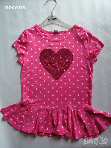 Детски блузи розови  на  точки, има лъскаво сърце, снимка 1