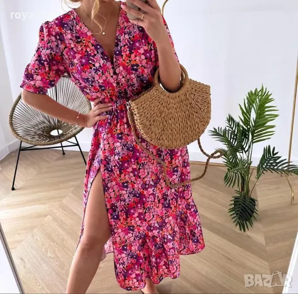Лятна цикламова рокля миди дължина, снимка 1
