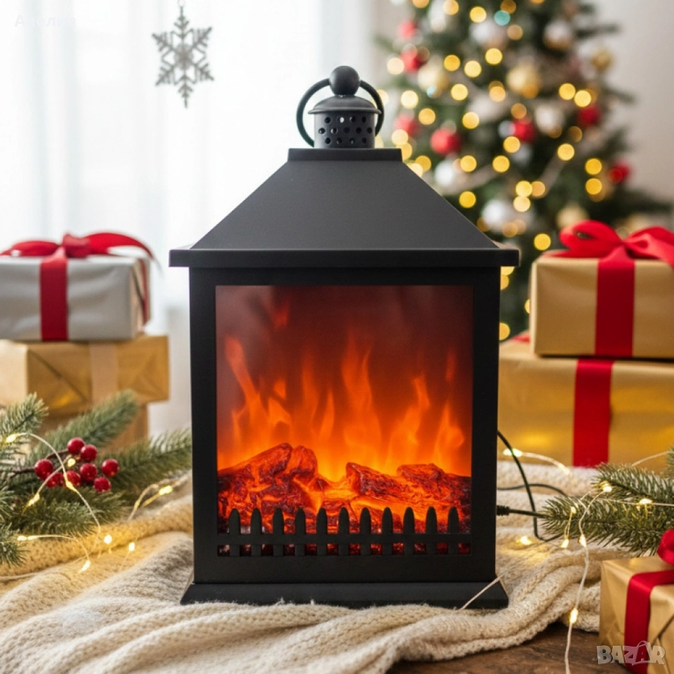 Led декоративен фенер камина с реалистичен пламък, снимка 1