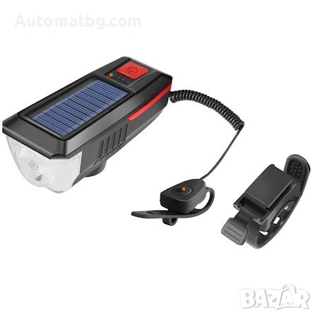 Led фенер за велосипед Automat, USB, Соларен, Power bank, Черен, снимка 1