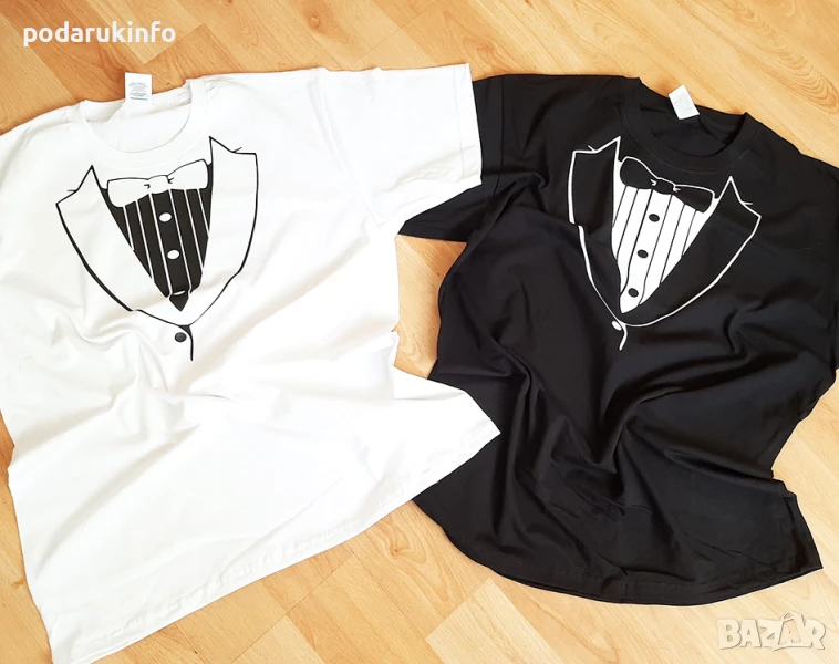Тениски за ергенско парти с яка на фрак - черно и бяло , снимка 1