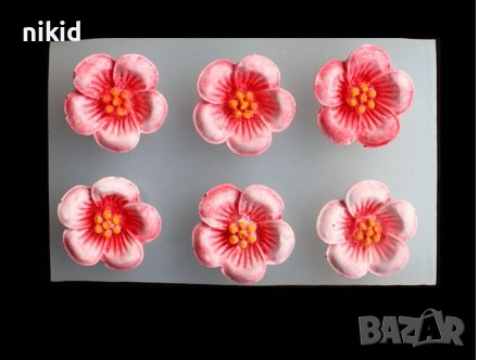 6 цветчета Вишнев цвят силиконов молд форма фондан украса декор торта, снимка 1