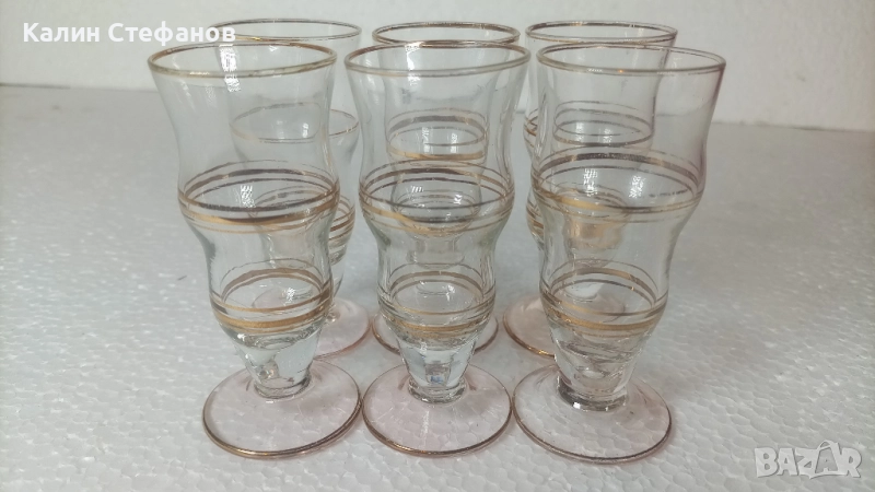 Ракиен комплект, златни кантове, столче, 50 мл, 6 бр, снимка 1