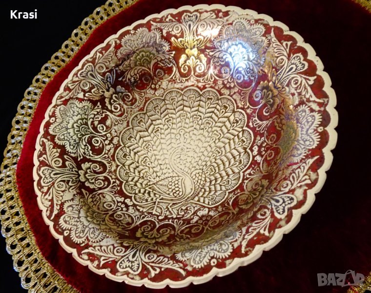 Висока бронзова фруктиера Паун,клетъчен емайл. , снимка 1