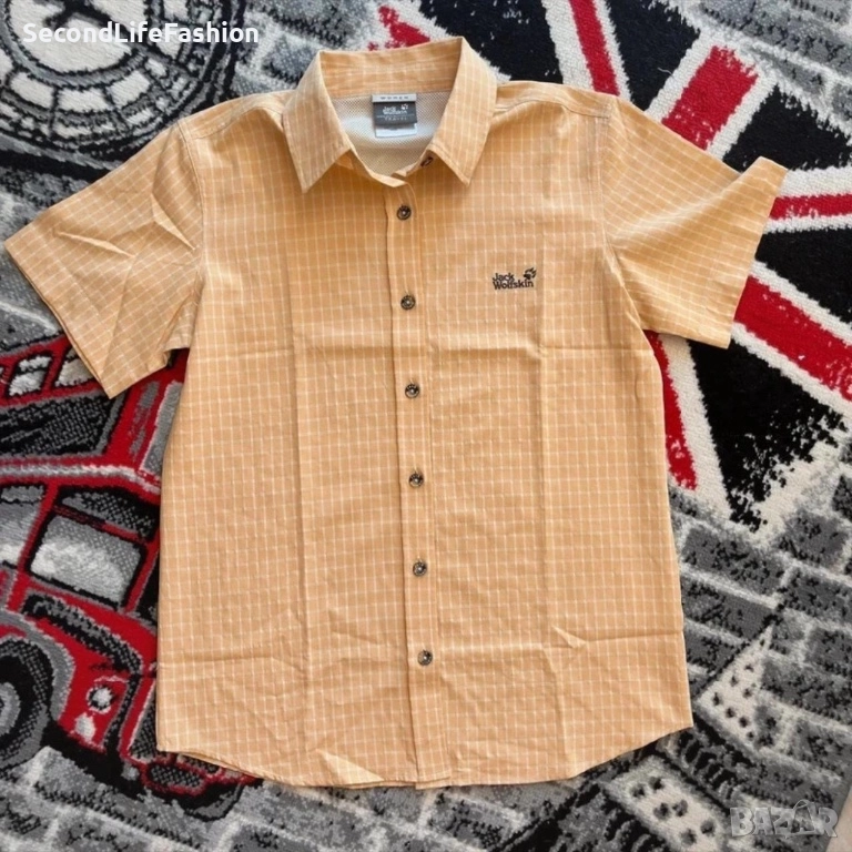 Дамска риза Jack Wolfskin Travel каре бяло-оранжева, с копчета, размер М, снимка 1