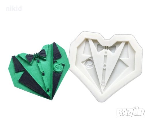 Мъжки Костюм в сърце силиконов молд форма завършване сватба торта фондан украса бисквитки, снимка 1