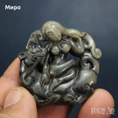 ЕСТЕСТВЕН НЕФРИТ ЖАДЕИТ ЕРОТИКА ТИГЪР ФИГУРКА ТАЛИСМАН ГРАВИРАН , снимка 4 - Колекции - 40194495