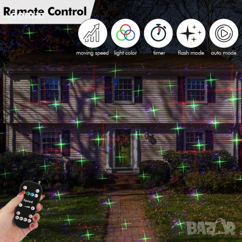 Коледен проектор, 8 празнични модела, за открито/закрито, дистанционно, снимка 3 - Декорация за дома - 52412576