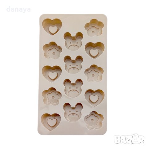 4381 Силиконова форма за бонбони с релеф Сърца Мечета Цветя, снимка 2 - Форми - 43790475
