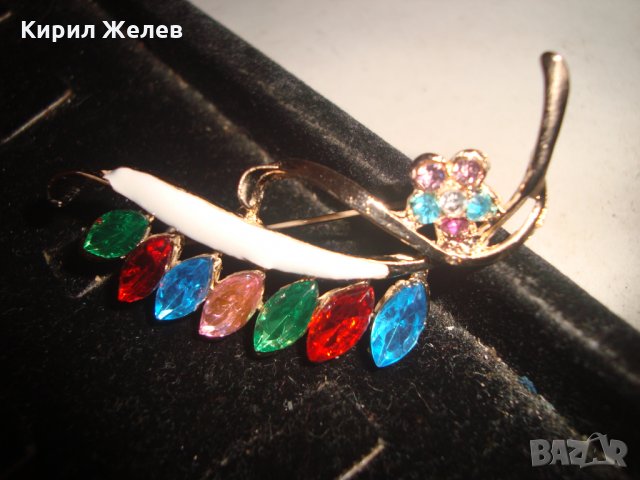 КРИСТАЛНА СКЪПОЦЕННА РИТРО АРТ ЕМАЙЛИРАНА ЗЛАТИСТА ВИНТИДЖ БРОШКА 20795, снимка 7 - Други - 32266535