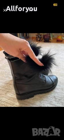 Черни боти от естествена кожа с пух, снимка 2 - Дамски боти - 52917134