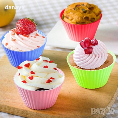 3509 Цветни силиконови форми за мъфини комплект от 12 броя, снимка 3 - Форми - 44076735