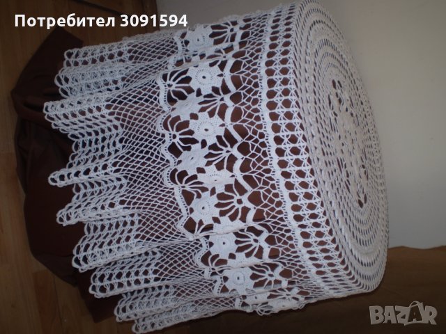  Винтидж ръчно плетена бяла памучна покривка за маса , снимка 2 - Антикварни и старинни предмети - 35656016