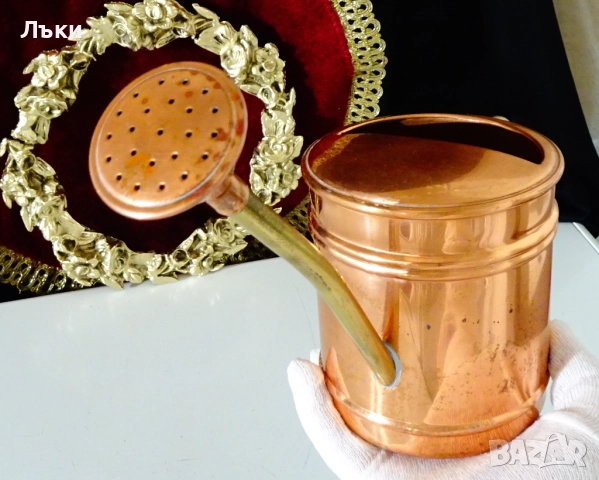 Медна лейка с душ 1 литър,перфектна. , снимка 4 - Антикварни и старинни предмети - 52381845