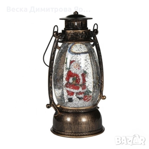 Коледен декоративен фенер – LED светлина, въртяща се фигурка на Дядо Коледа, снеговалеж и музика, снимка 2 - Декорация за дома - 52754276