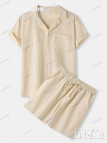 Мъжки летен комплект риза с къси ръкави и къси панталони от памучно ленено платно, 6цвята , снимка 2 - Спортни дрехи, екипи - 40406669