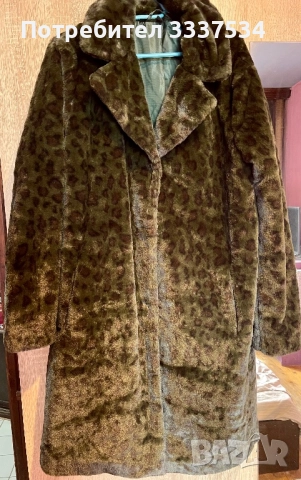 Дамско палто еко косъм faux fur M леопард