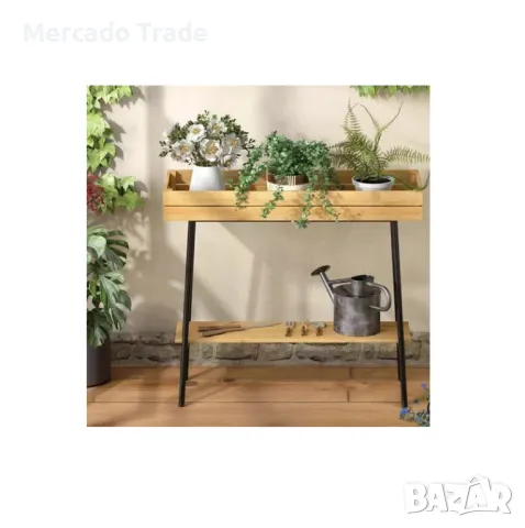 Декоративна стойка за цветя Mercado Trade, С рафт и метална рамка, Бамбук