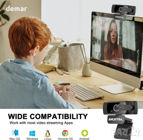 Уеб камера за компютър с микрофон и статив, 1080P FHD, снимка 4 - Други - 43937774