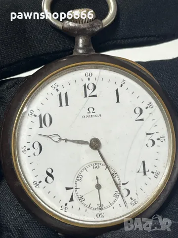 OMEGA Gunmetal джобен часовник с отворен лицев швейцарски 1900 г, снимка 8 - Мъжки - 49204926