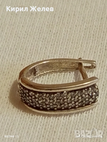 Скъпоценна сребърна обеца с миниатюрни цирконий ръчна изработка 31115, снимка 5 - Обеци - 52692125