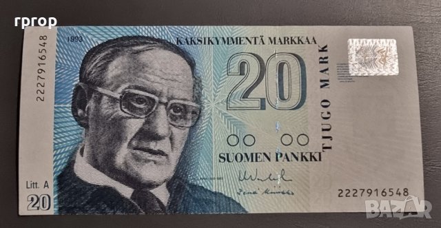Банкнота 1 . Финландия. 20 марки. 1993г. Добре запазена банкнота.