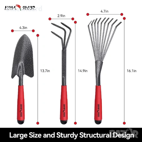 Комплект градински инструменти от 6 части мистрия гребло мотика култиватор – въглеродна стомана НОВИ, снимка 5 - Градински инструменти - 53238989