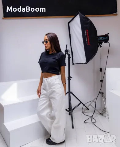 Дълги широки дамски бели дънки 