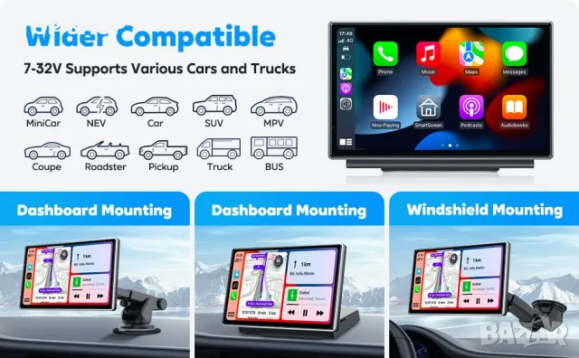 Мултимедия Westods Wireless Apple Carplay & Android Auto, преносим 7" HD IPS екран за кола, GPS нави, снимка 9 - Аксесоари и консумативи - 48875392