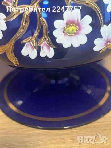 6 винтидж кристални чаши  Bohemia ръчно рисувани, кобалтово сини с позлата, снимка 4 - Антикварни и старинни предмети - 51414997