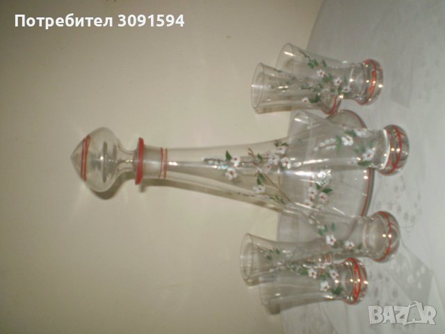 Стар сервиз за ракия ръчно рисуват 6 чаши и графа , снимка 6 - Други ценни предмети - 38800354