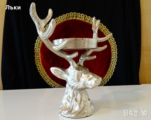 Глава на Елен,свещник,стойка,статуя от калай. , снимка 3 - Антикварни и старинни предмети - 42936581