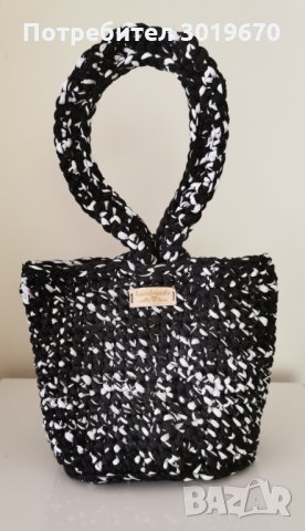  Плетена Черно-бяла чанта, снимка 3 - Чанти - 32941123