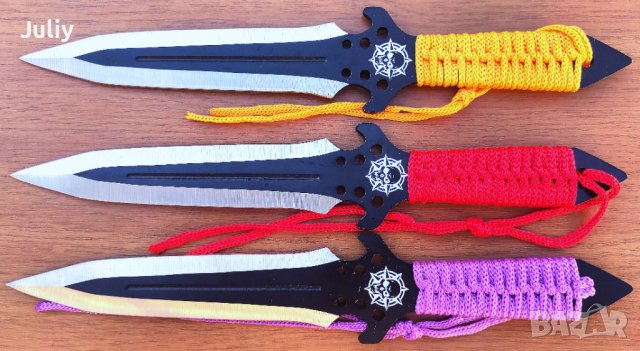 Ножове за хвърляне/кунай/-тип кама-3 броя и 3 цвята, снимка 1 - Ножове - 8909176