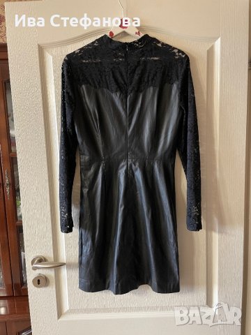 Нова елегантна  ежедневна  кожена черна къса рокля кожа дантела Only, снимка 3 - Рокли - 43744113