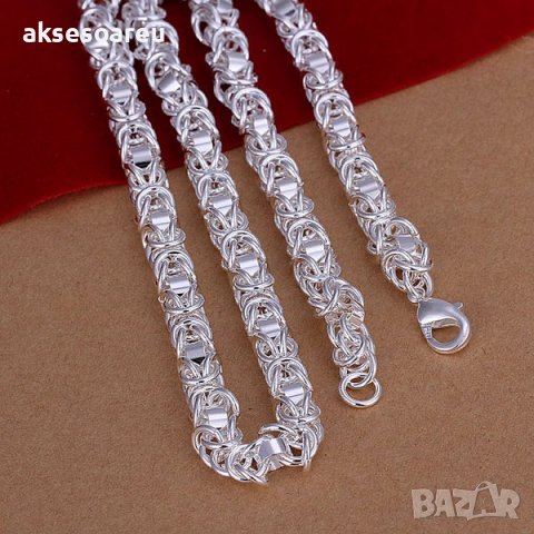 Посребрен сребърен ланец масивен кралска плетка бижу верига мода колие синджир бижутерия за подарък , снимка 12 - Колиета, медальони, синджири - 38372346