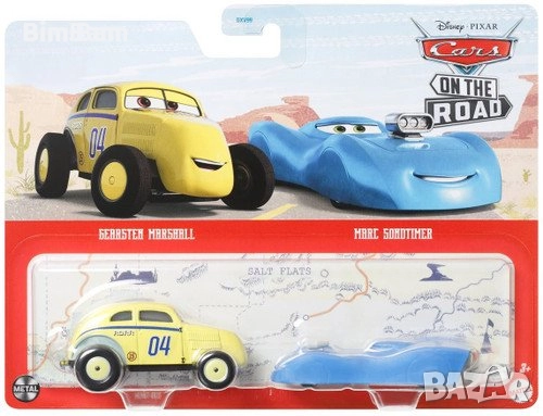 Оригинален комплект колички Cars - Gearsten Marshal & Marc Soundtimer /On The Road / Disney / Pixar