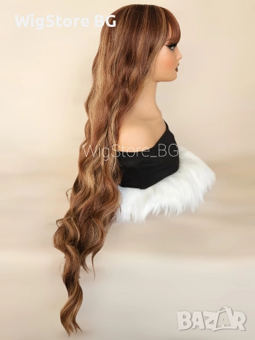 Светло кафява дълга къдравa nepyka нa кичури с бретон, снимка 4 - Аксесоари за коса - 52757445